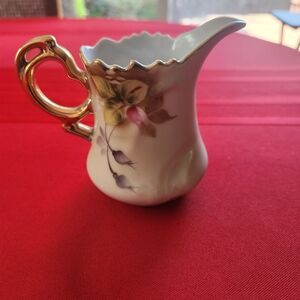 Vintage Lefton Floral Porcelain Creamer with Gold Handle
